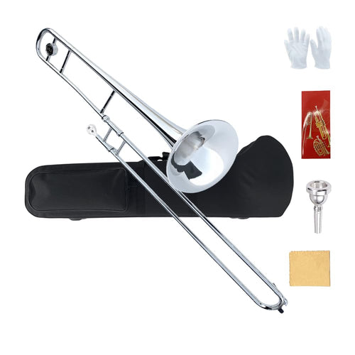 Bb Tenor Slide Trombone – B Flat Brass Trombone with Gold Lacquer Finish- Includes Hard Case, Mouthpiece & Cleaning Kit – Fit for Musicians and Beginners（12.7 mm & 205 mm）