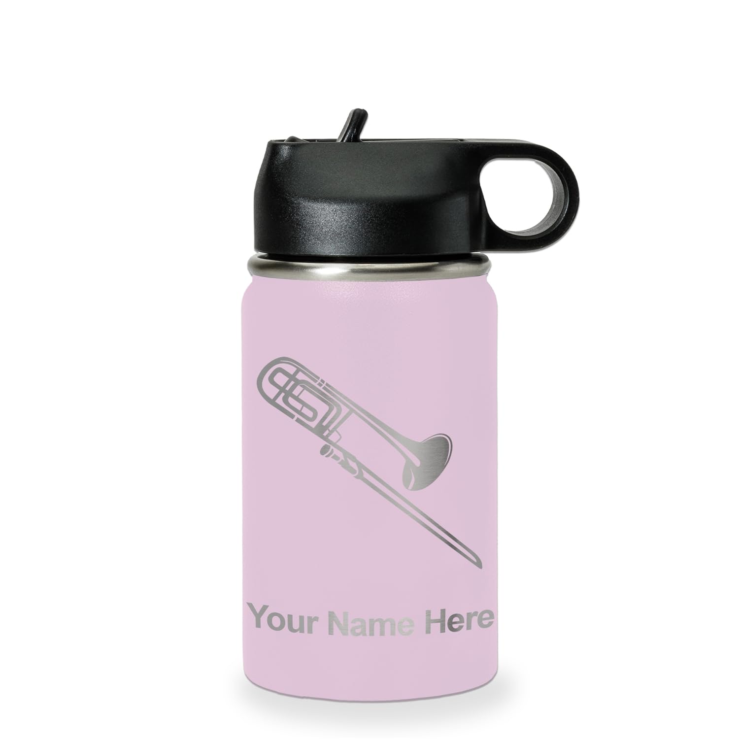 LaserGram Personalized Water Bottle, Trombone, Stainless Steel Double Wall Vacuum Insulated with Flip Top Straw, Custom Engraved Gift (32oz / 950ml Lavender)