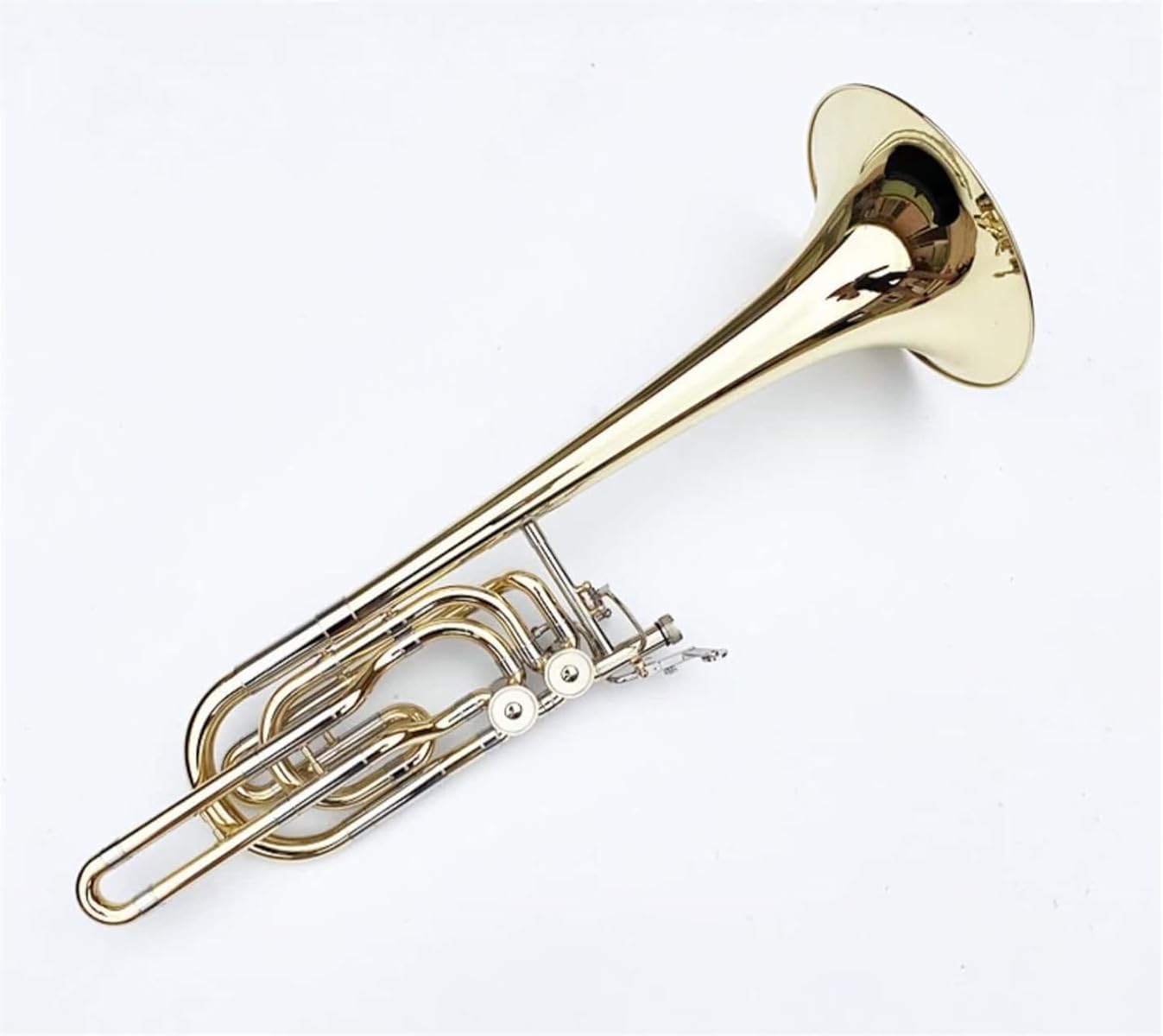 B Flat Brass Trombone, with Case, Gold Finished, Professional B Flat Bass Trombone Instrument
