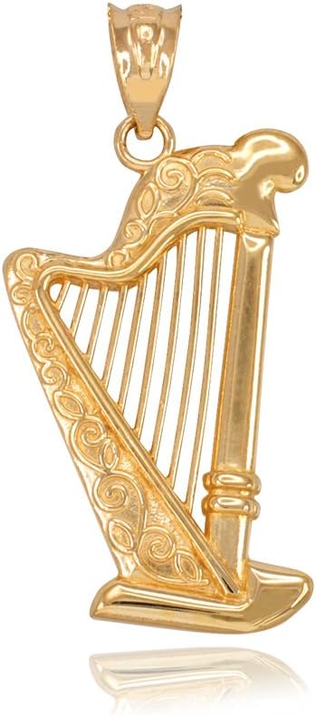 Fine 14k Yellow Gold Harp Music Charm Pendant