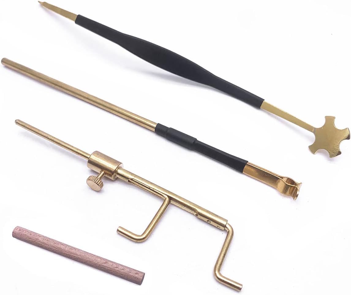 14 Pieces Violin Luthier Install Repair Tool Kit with Template Gauge, String Lifter, Maple Bridge, Sound Post Gauge, Retriever Clip, Setter, Velvet Storage Bag Violin Parts & Accessories