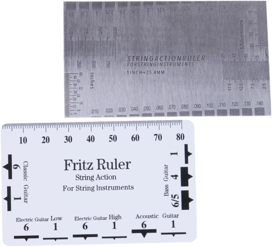 2Pcs String Action Gauge Ruler Measurement Tool for Electric Acoustic and Bass Guitars Includes and Rulers for Precise String Height