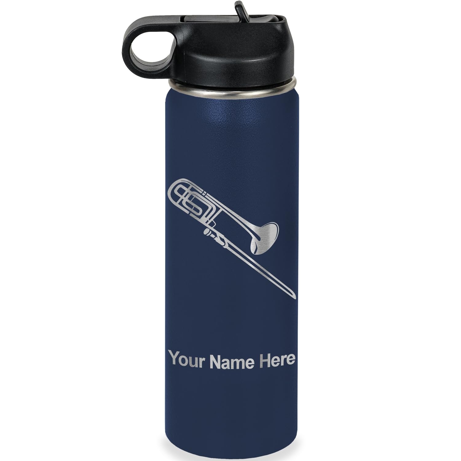 LaserGram Personalized Water Bottle, Trombone, Stainless Steel Double Wall Vacuum Insulated with Flip Top Straw, Custom Engraved Gift (32oz / 950ml Lavender)