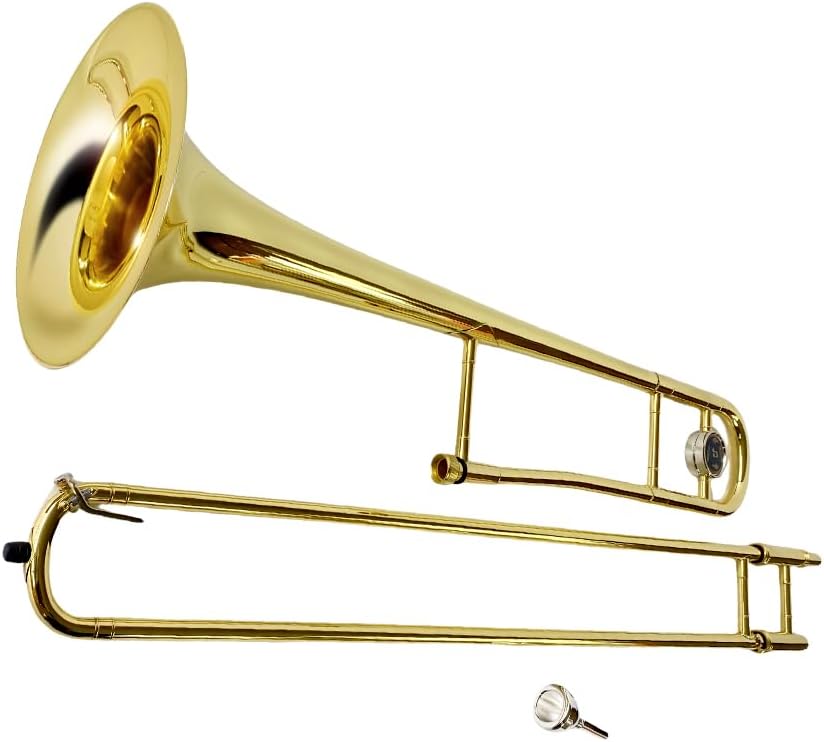 Student Bb Tenor Slide Trombone for Beginners Rich Sound Brass Instrument with Carrying Case Kit Perfect for School Band Orchestra and Jazz Ensemble
