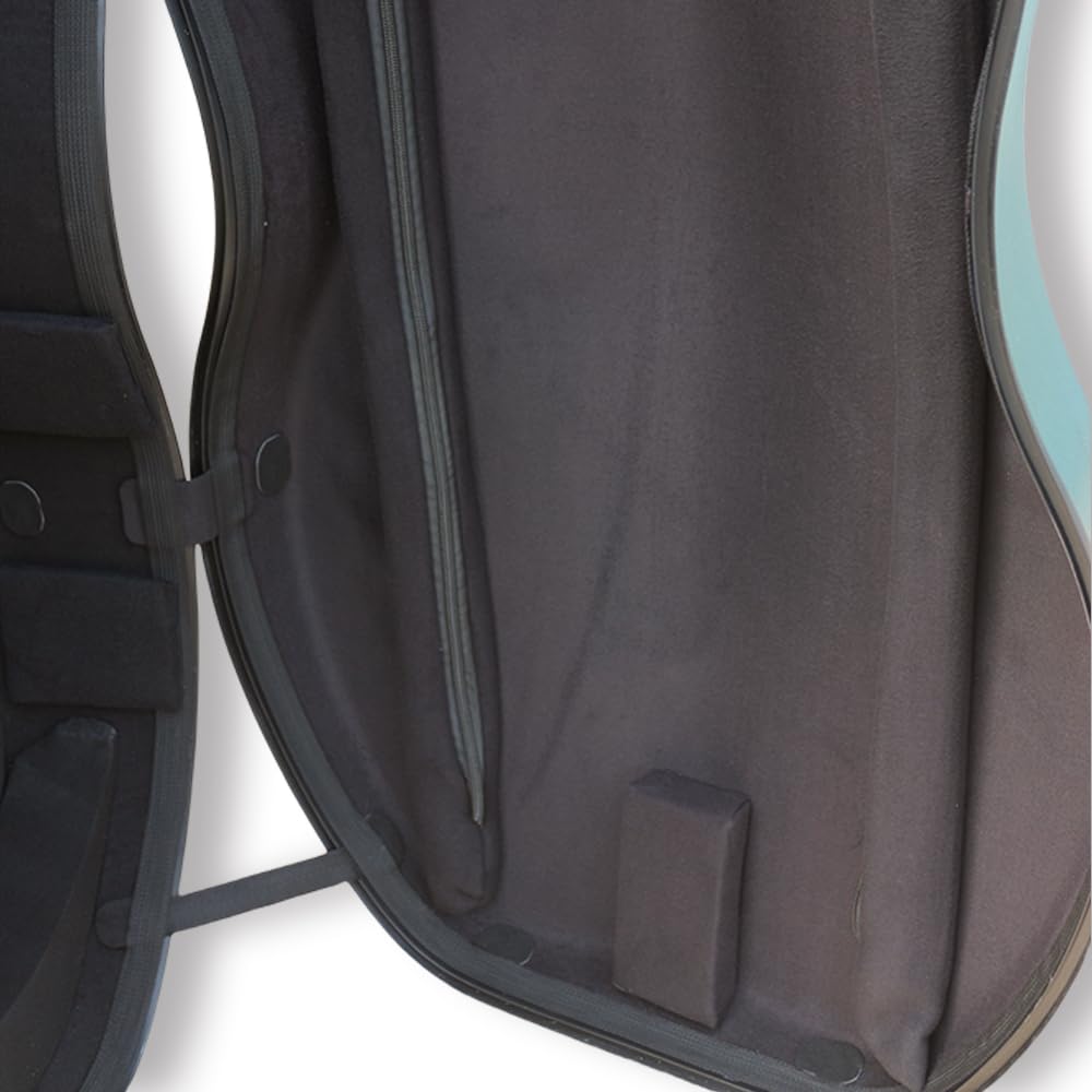 Vetimobato Carbon Fiber Cello Case for 4/4 Full Size Hard Shell with Wheels, Built-in Handle, Backpack Straps, Bow Holders Cello Accessories Box Strong & Ultralight (Dark Green)