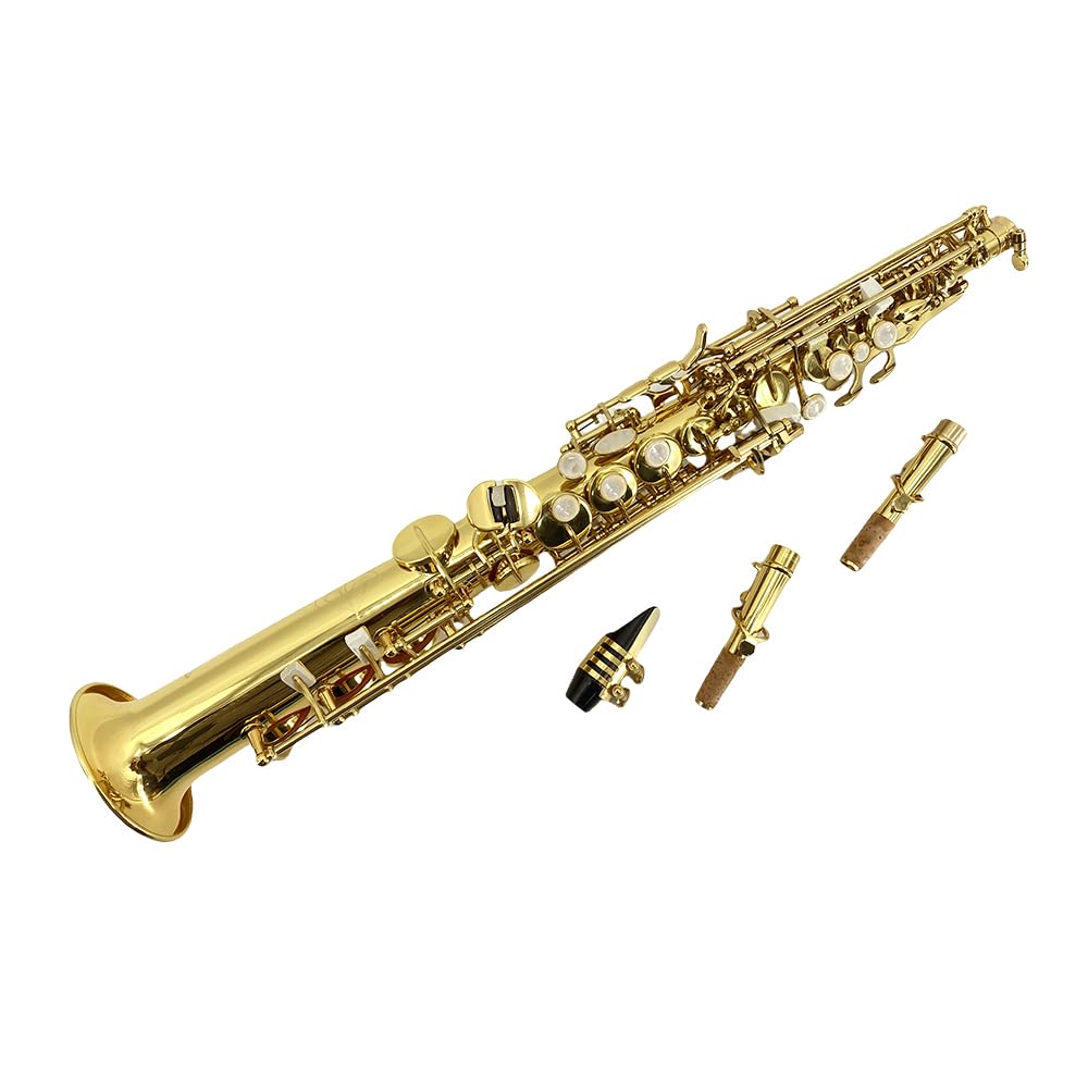 Bb Soprano Saxophone Straight Gold Sax Instruments for Beginners Students with Mouthpiece Carrying Case Straps 10Reed (gold)