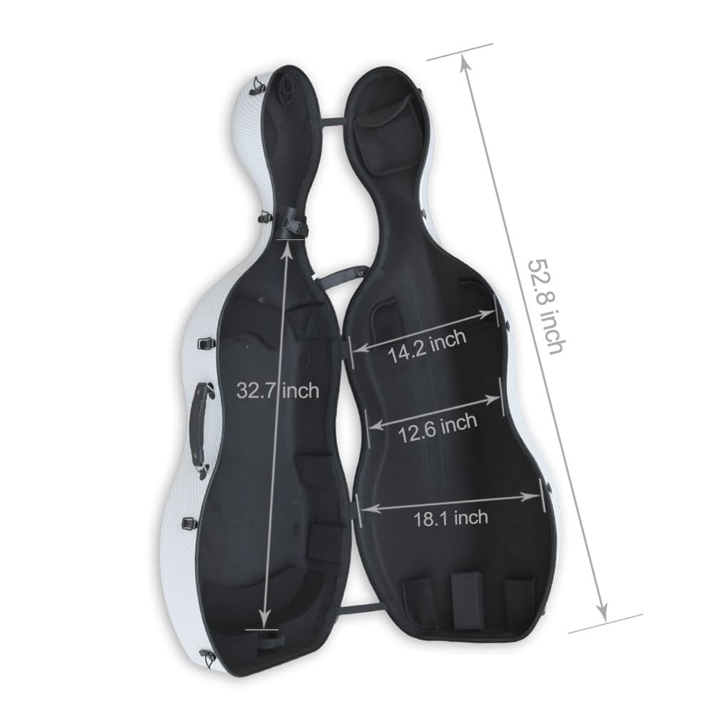 Vetimobato Carbon Fiber Cello Case for 4/4 Full Size Hard Shell with Wheels, Built-in Handle, Backpack Straps, Bow Holders Cello Accessories Box Strong & Ultralight (Dark Green)
