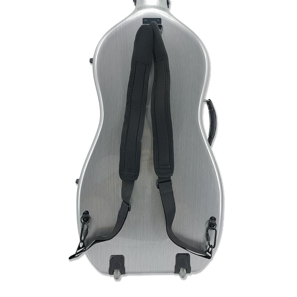 1/2 Size Carbon Fiber Cello Case with Wheels - Lightweight Durable Composite Design for Easy Transport and Superior Protection(White)