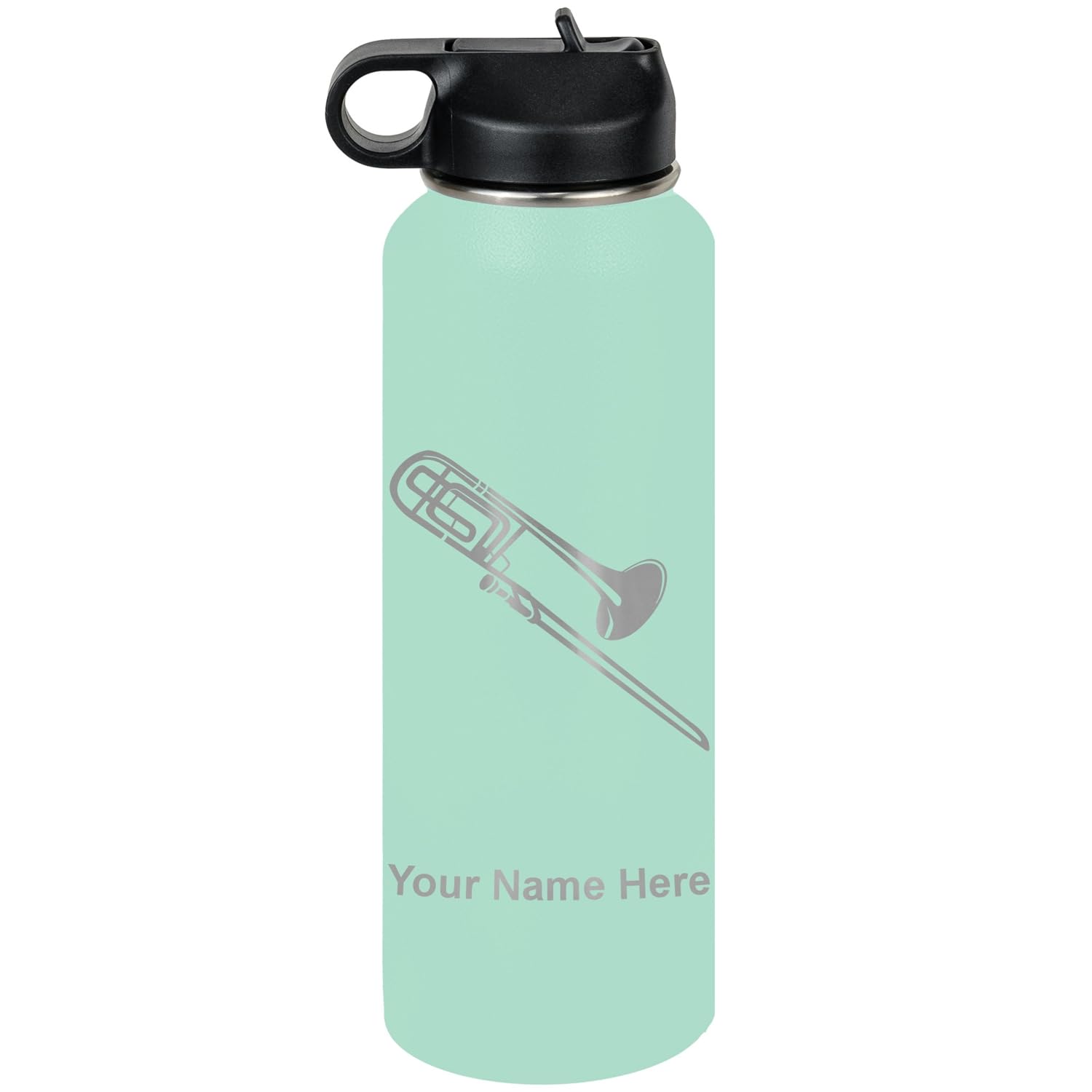 LaserGram Personalized Water Bottle, Trombone, Stainless Steel Double Wall Vacuum Insulated with Flip Top Straw, Custom Engraved Gift (32oz / 950ml Lavender)