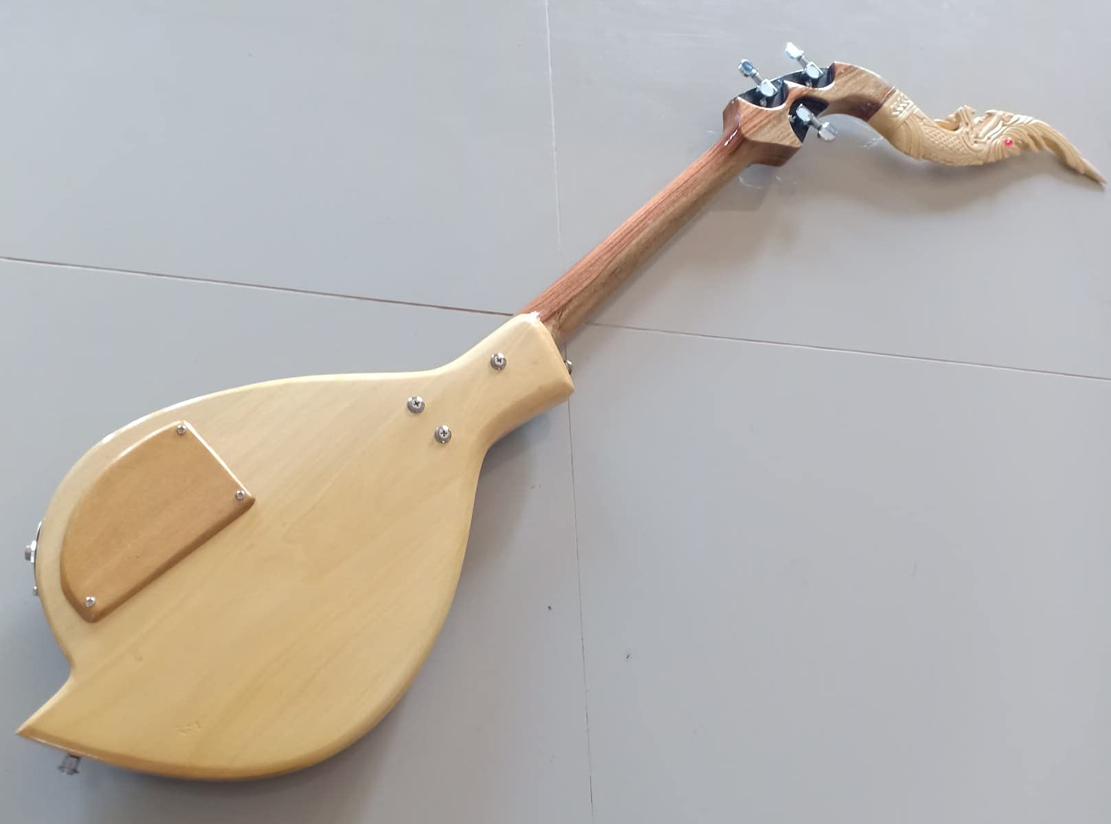 Isarn Electric Phin 3 Strings, Thai Lao Guitar Musical Instrument, Traditional Thai Musical Pin77 (Brown-A)