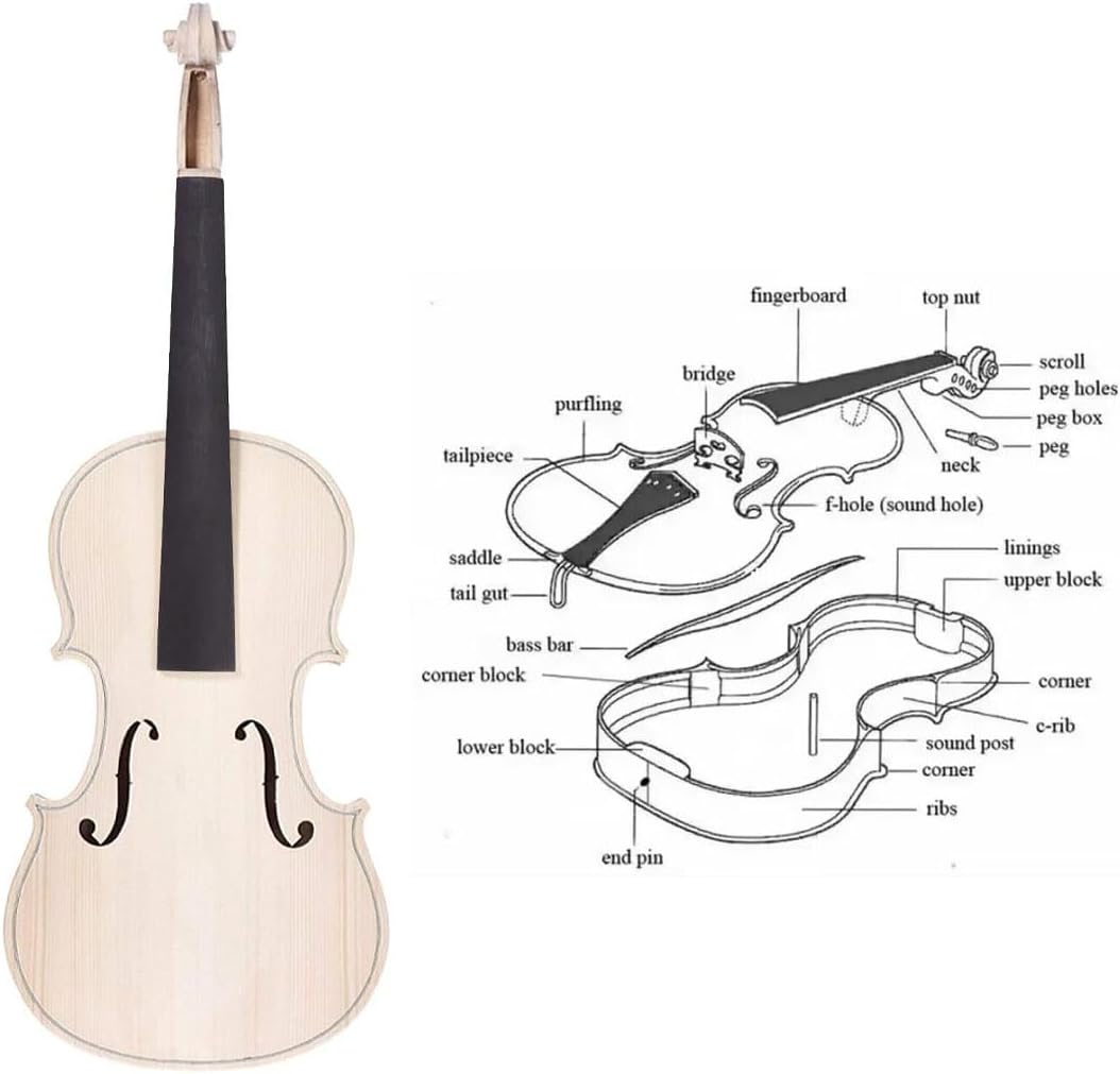 TUOREN 4/4 Violin DIY Kit Build Your Own Violin Fiddle Kit Full Size Violin Basswood with Complete Parts & Accessories Gift for Beginners