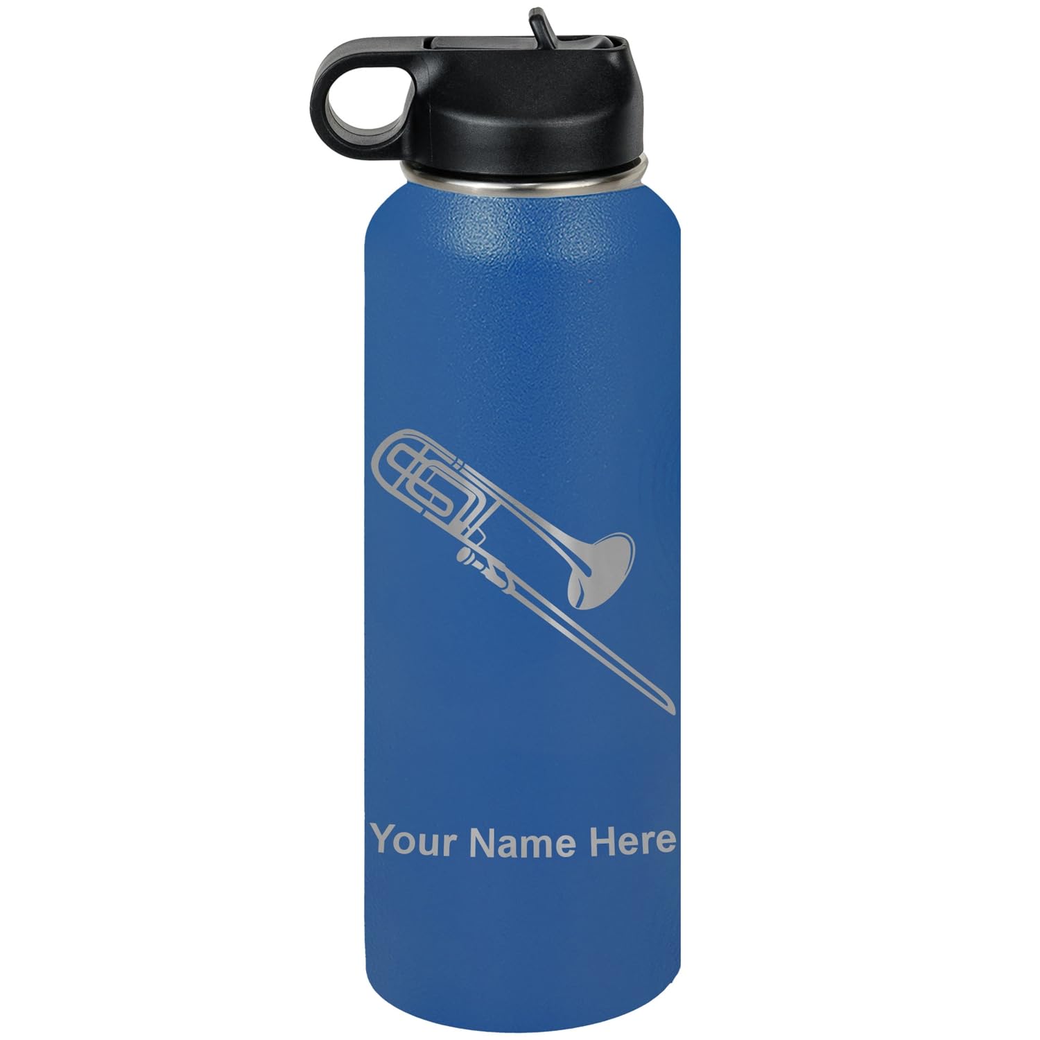 LaserGram Personalized Water Bottle, Trombone, Stainless Steel Double Wall Vacuum Insulated with Flip Top Straw, Custom Engraved Gift (32oz / 950ml Lavender)