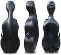 Vetimobato Carbon Fiber Cello Case for 4/4 Full Size Hard Shell with Wheels, Built-in Handle, Backpack Straps, Bow Holders Cello Accessories Box Strong & Ultralight (Black)