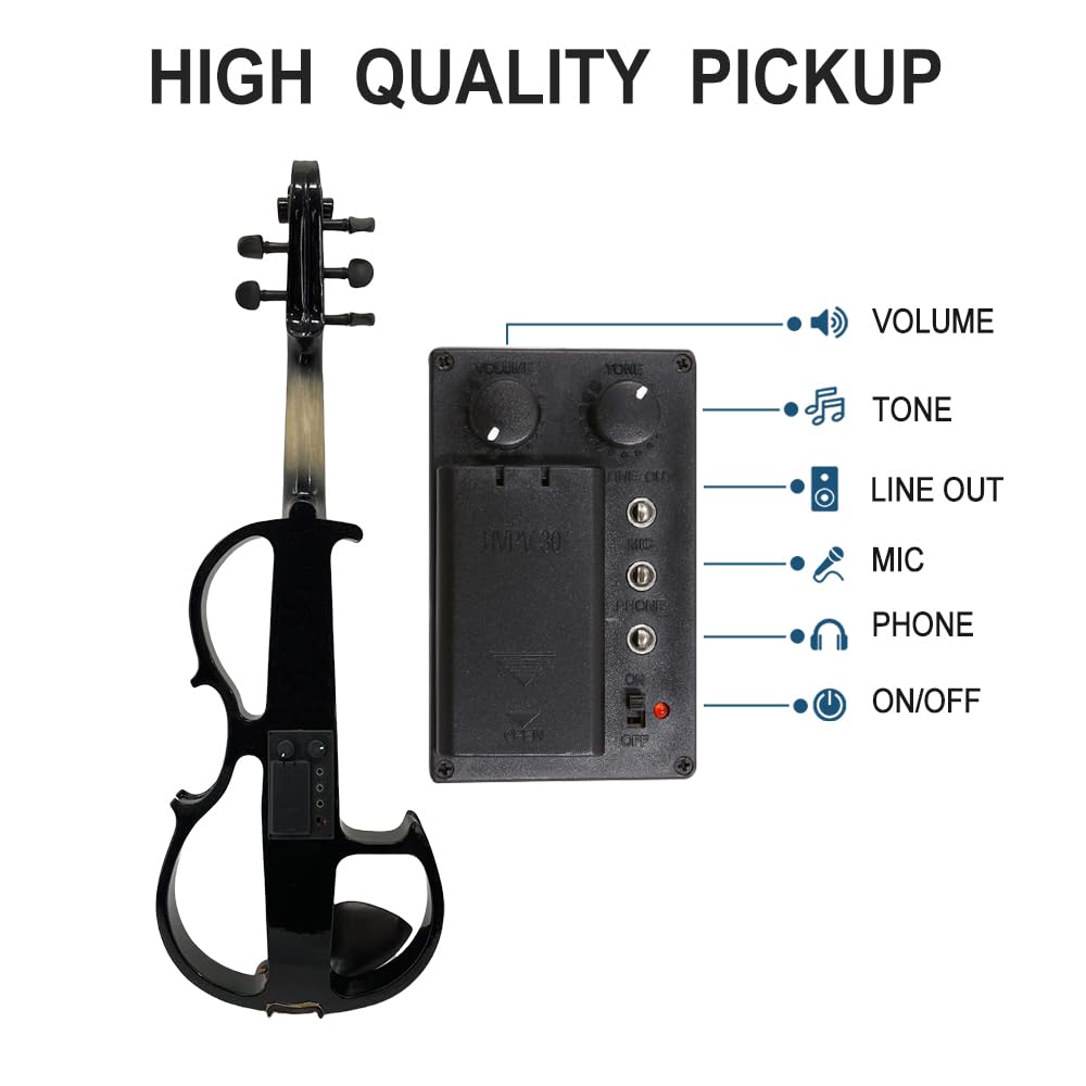 Vetimobato 16 Inch Silent Electric Viola Set- Solidwood Body with Ebony Fittings Metallic Coating Full Viola Set for Beginner Practice Professional Performance and Studio Recording (Blue, 4 String)