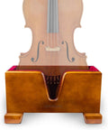 Cello Box Stand – Luxury Burgundy Plush Liner – Wooden Mahogany-tone Upright Instrument Holder – Wood Display Case - Integrated Bow Holder - with Cello Endpin Stopper - AFATATARA