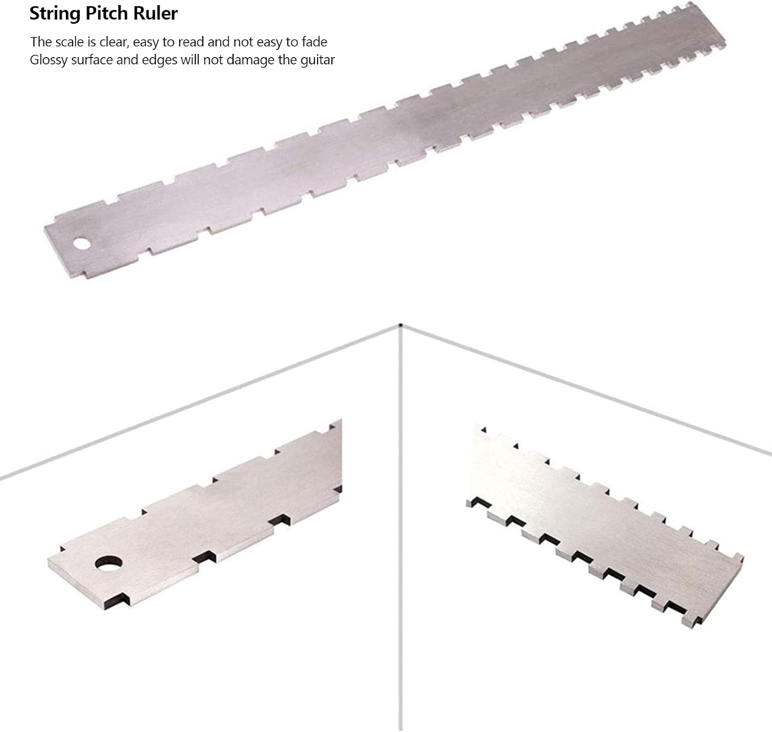 WALFRONT Guitar String Action Gauge Stainless Steel Notched Neck Ruler with Clear Scales for Electric Guitar String Height Pitch Measurement