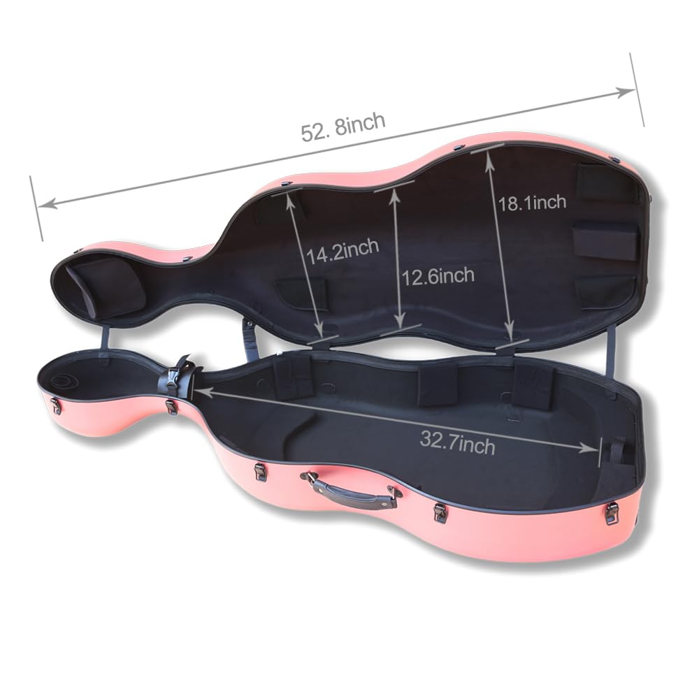 Cello Case 4/4 Carbon Fiber Ultra Lightweight Durable Hard Shell Professional Case with Wheels&Built-in Handles,Travel (pink)