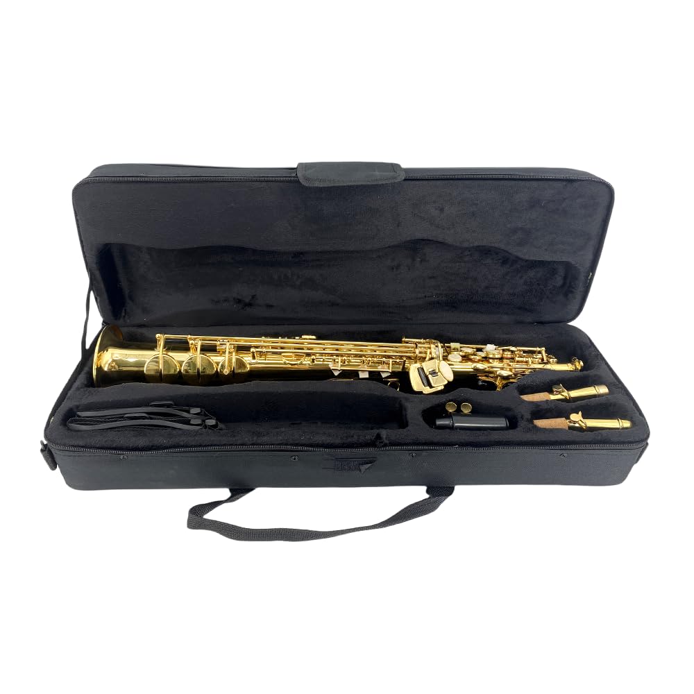 Bb Straight Soprano Saxophone–Gold Lacquer Finish, Ergonomic Design with Case, Mouthpiece, Neck Strap & Accessories, Ideal for Beginners & Advanced Players（Golden）