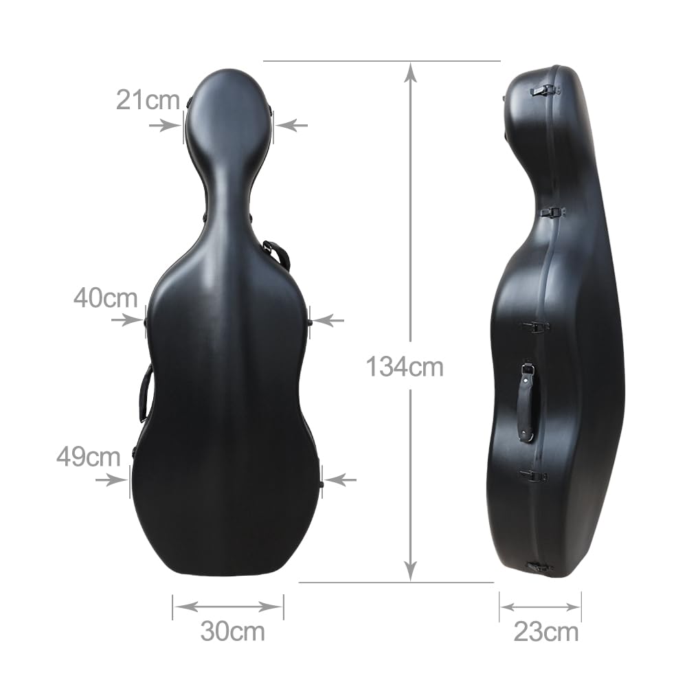 Vetimobato Carbon Fiber Cello Case for 4/4 Full Size Hard Shell with Wheels, Built-in Handle, Backpack Straps, Bow Holders Cello Accessories Box Strong & Ultralight (Dark Green)