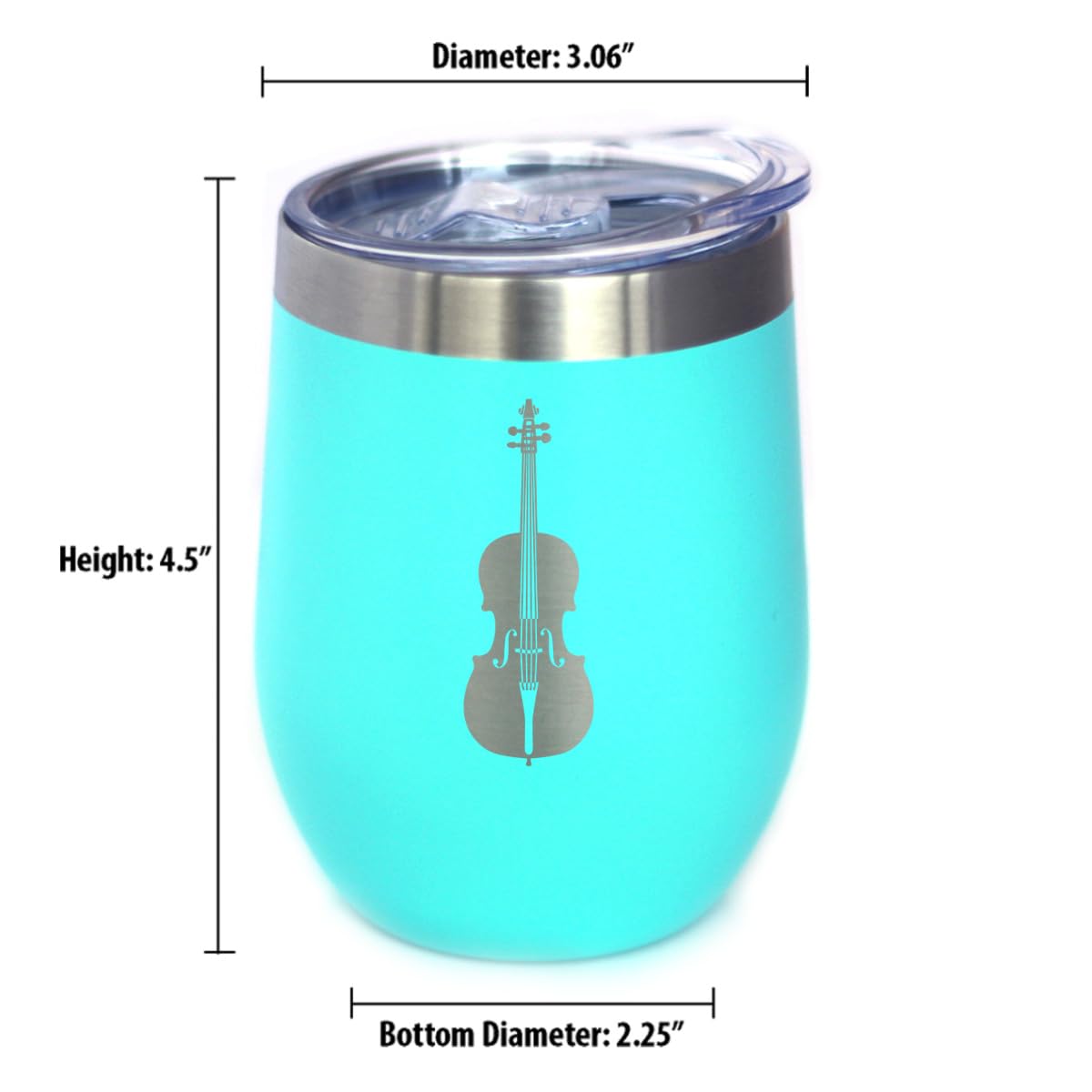 Bevvee Cello - Wine Tumbler Cup with Sliding Lid - Stainless Steel Insulated Mug - Orchestra Gifts for Cellists - Teal