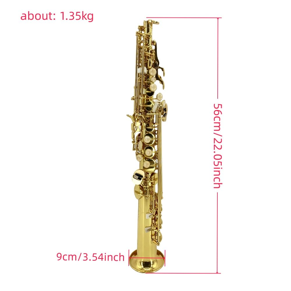 Straight Soprano Saxophone – Bb Brass Sax with Case, Mouthpiece & Full Accessories for Beginner & Adult