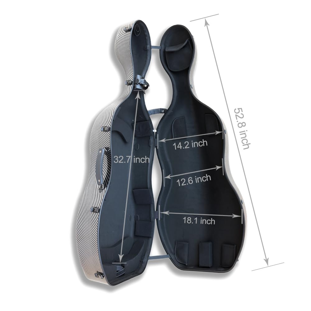 Vetimobato Carbon Fiber Cello Case for 4/4 Full Size Hard Shell with Wheels, Built-in Handle, Backpack Straps, Bow Holders Cello Accessories Box Strong & Ultralight (Dark Green)