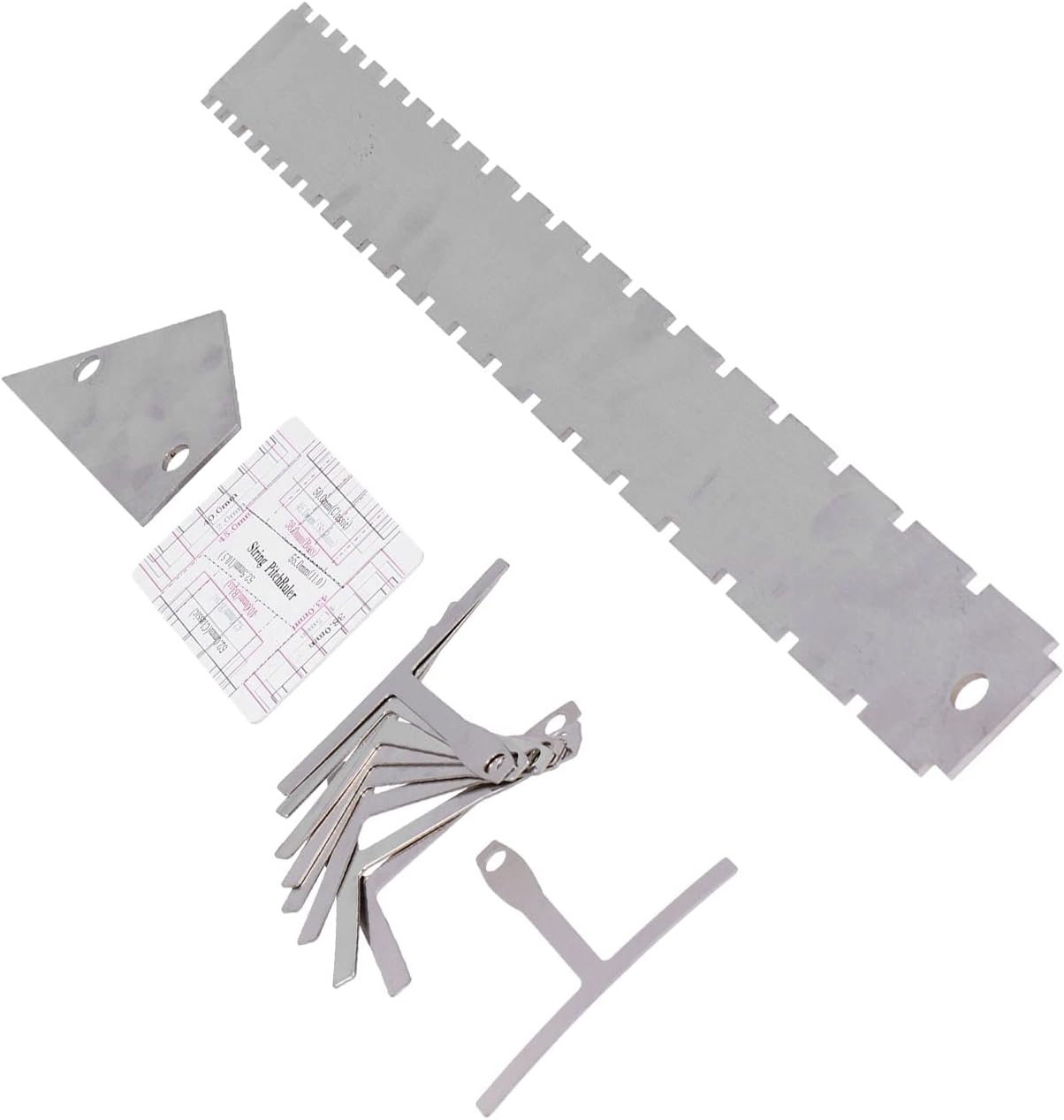Jiawu Guitar Measuring Tool Set Silver Neck Arc Chord Leveling Ruler Gauge Kit for Luthier, Stainless Steel Fret Rocker String Action Gauge Nut Saddle Height Measurement, 13-Piece (Silver)