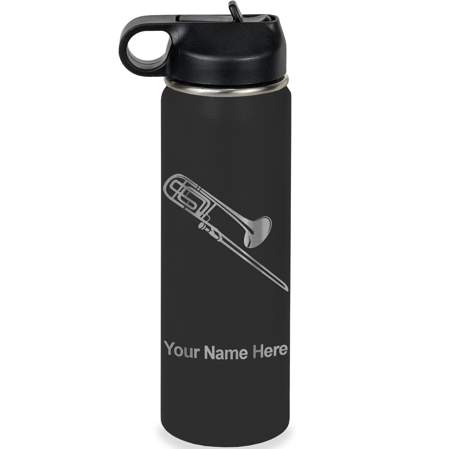 LaserGram Personalized Water Bottle, Trombone, Stainless Steel Double Wall Vacuum Insulated with Flip Top Straw, Custom Engraved Gift (32oz / 950ml Lavender)