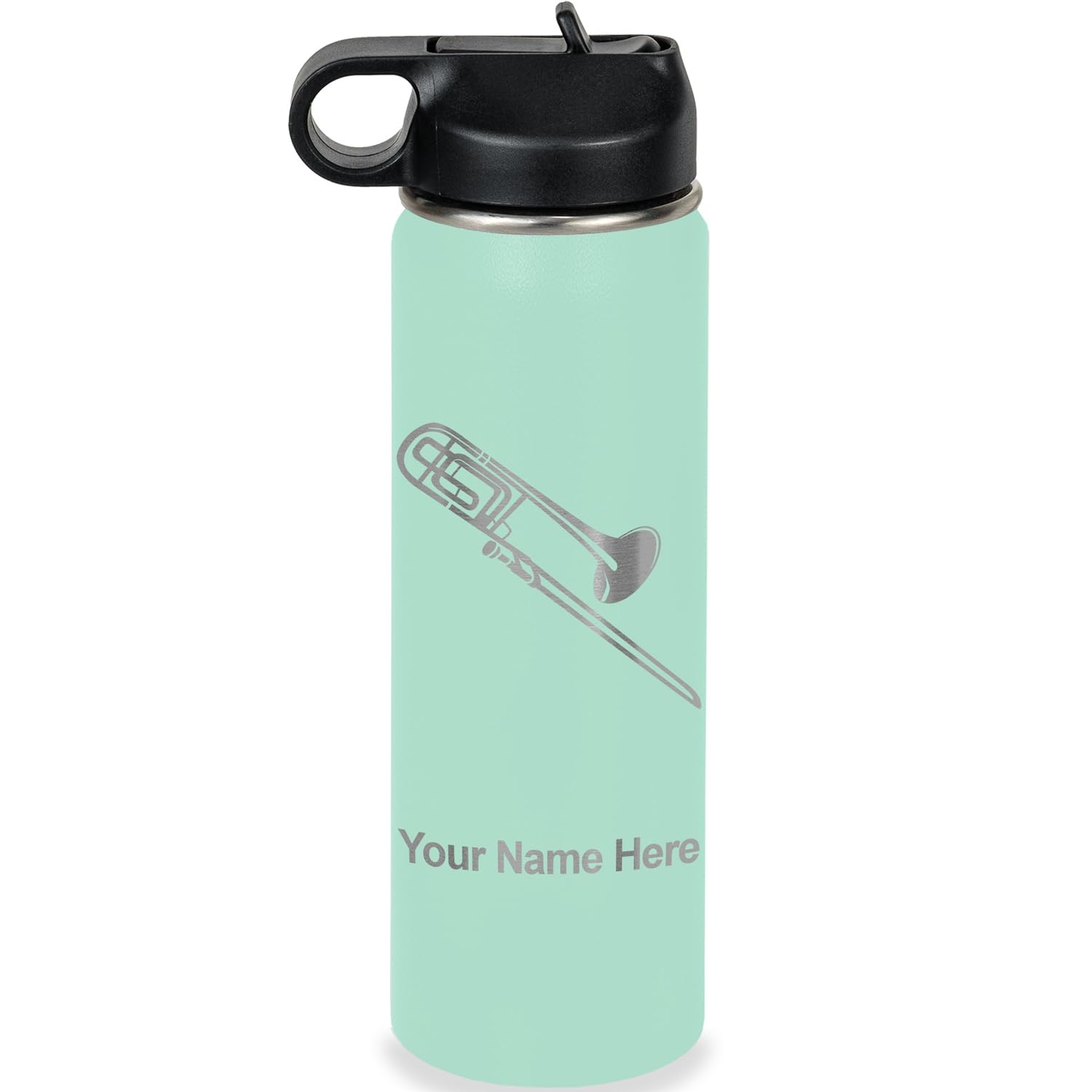 LaserGram Personalized Water Bottle, Trombone, Stainless Steel Double Wall Vacuum Insulated with Flip Top Straw, Custom Engraved Gift (32oz / 950ml Lavender)