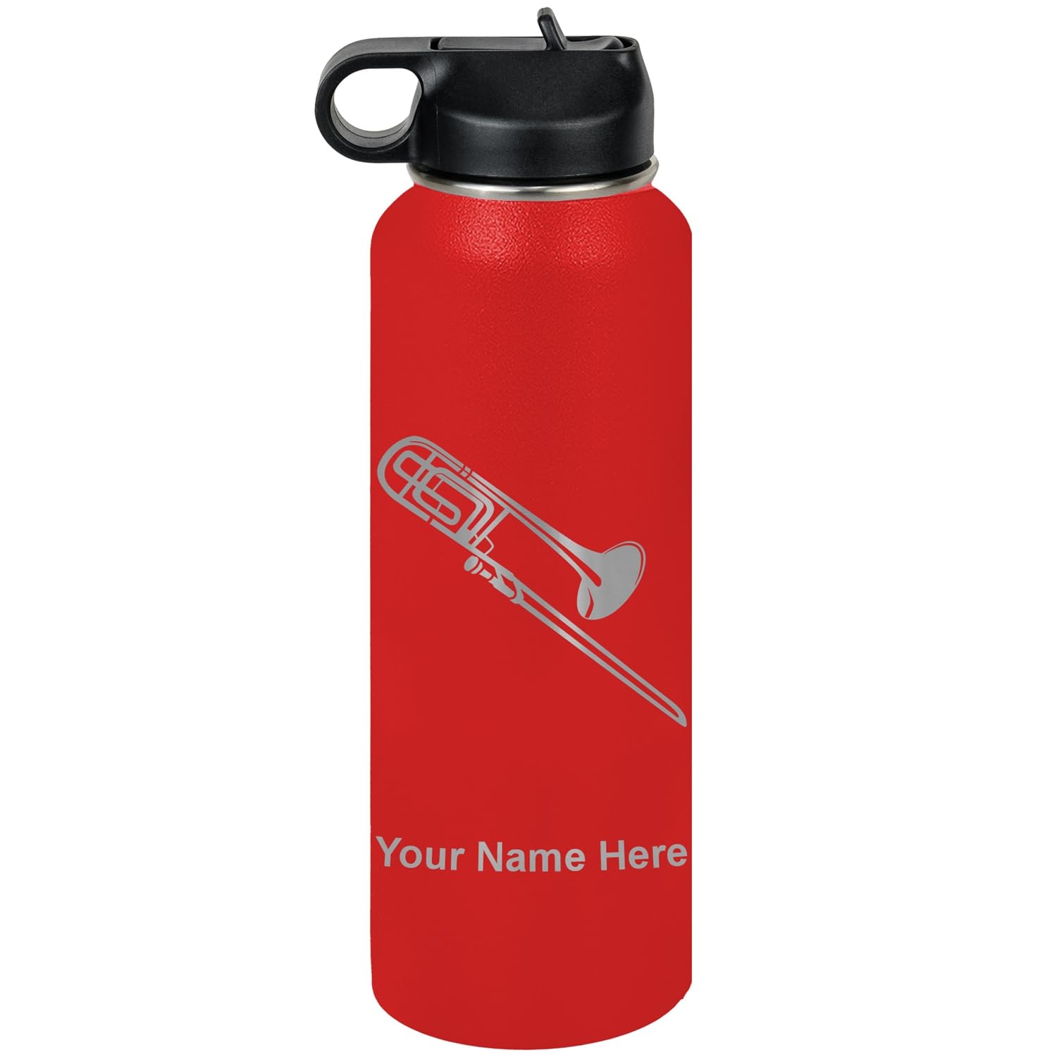 LaserGram Personalized Water Bottle, Trombone, Stainless Steel Double Wall Vacuum Insulated with Flip Top Straw, Custom Engraved Gift (32oz / 950ml Lavender)