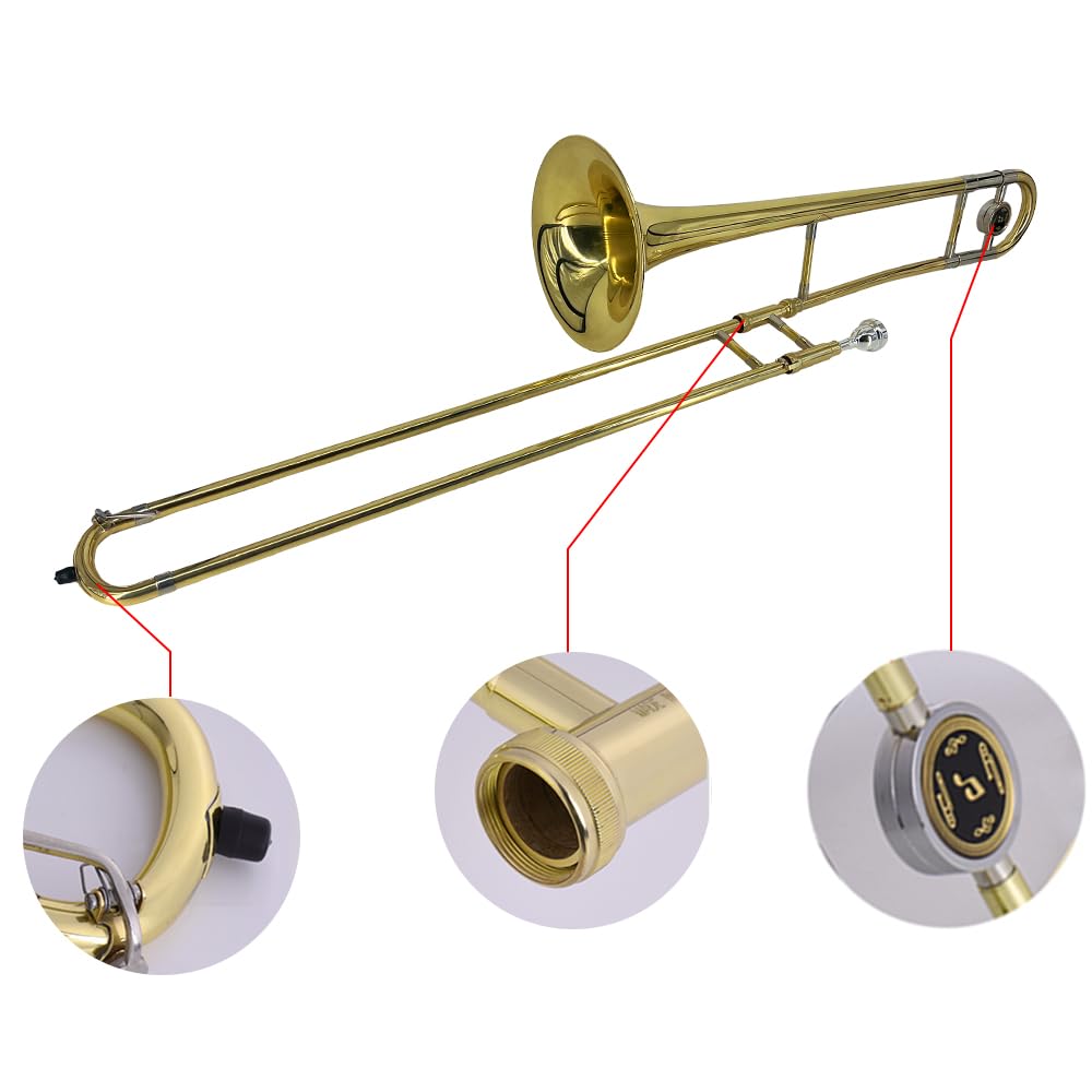 Trumpet Alto Trombone Brass Bb Tone B Flat Woodwind Instrument with Cupronickel Mouthpiece Cleaning Stick Case (Gold)