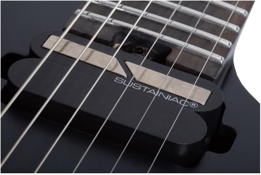 Schecter Synyster Gates Custom-6 TR-S Headless Signature Electric Guitar - Black | Chambered Mahogany with Maple Center, Sustainiac Neck Plus Schecter Synyster Gates Bridge Humbucker, Hipshot Trem, 25.5 Scale