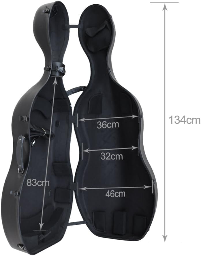 Vetimobato Carbon Fiber Cello Case for 4/4 Full Size Hard Shell with Wheels, Built-in Handle, Backpack Straps, Bow Holders Cello Accessories Box Strong & Ultralight (Black)