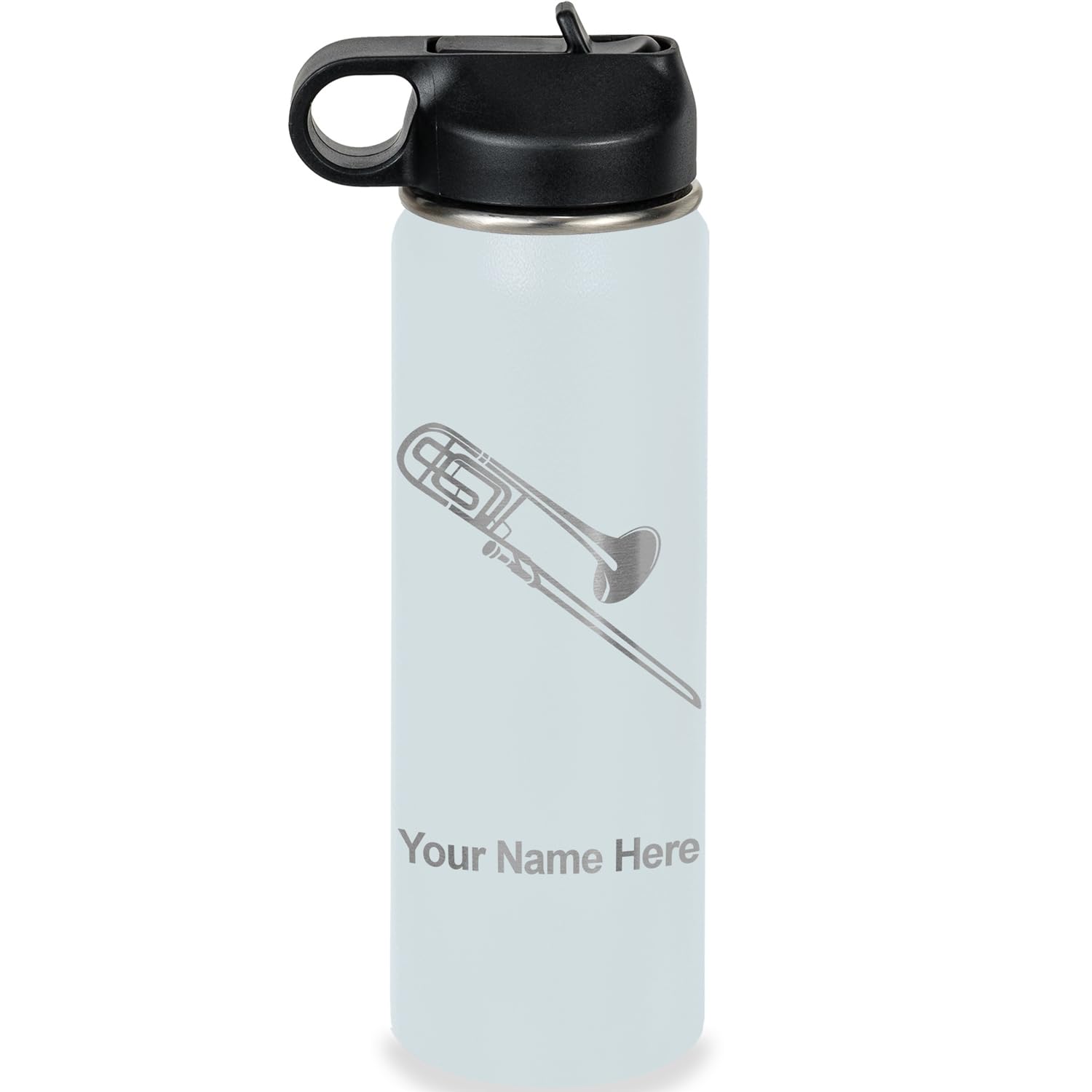 LaserGram Personalized Water Bottle, Trombone, Stainless Steel Double Wall Vacuum Insulated with Flip Top Straw, Custom Engraved Gift (32oz / 950ml Lavender)