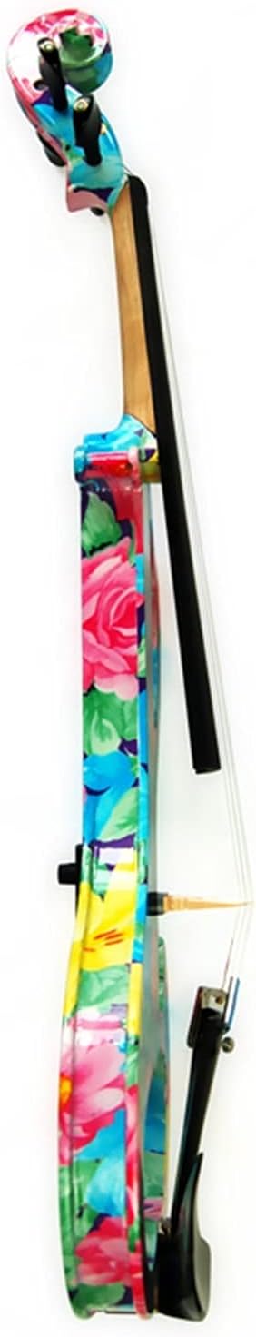 Violin Electric Art Violin Colorful Flowers Painted Solid Wood Silent Violin 4/4 Ebony Parts W/Case Bow Cable Cello Kit