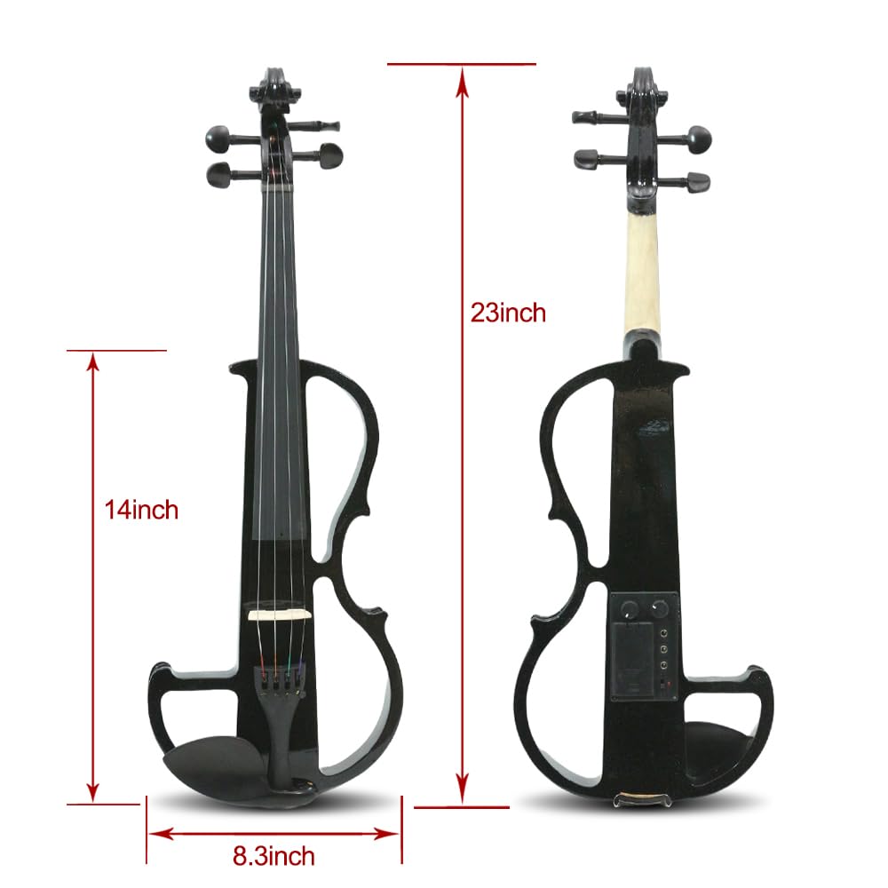 4/4 Full Size Electric Violin – Silent Electric Violin with Headphone Jack, Ebony Fittings – Includes Case, Bow, – Ideal for Practice & Performance (Black)