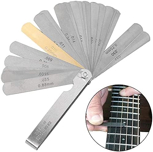 Jiayouy 11 Pieces Guitar Luthier Tool Kit Including 9pcs Understring Radius Gauge String Action Gauge Ruler 32 Blades Feeler Gauge for Guitar and Bass Setup