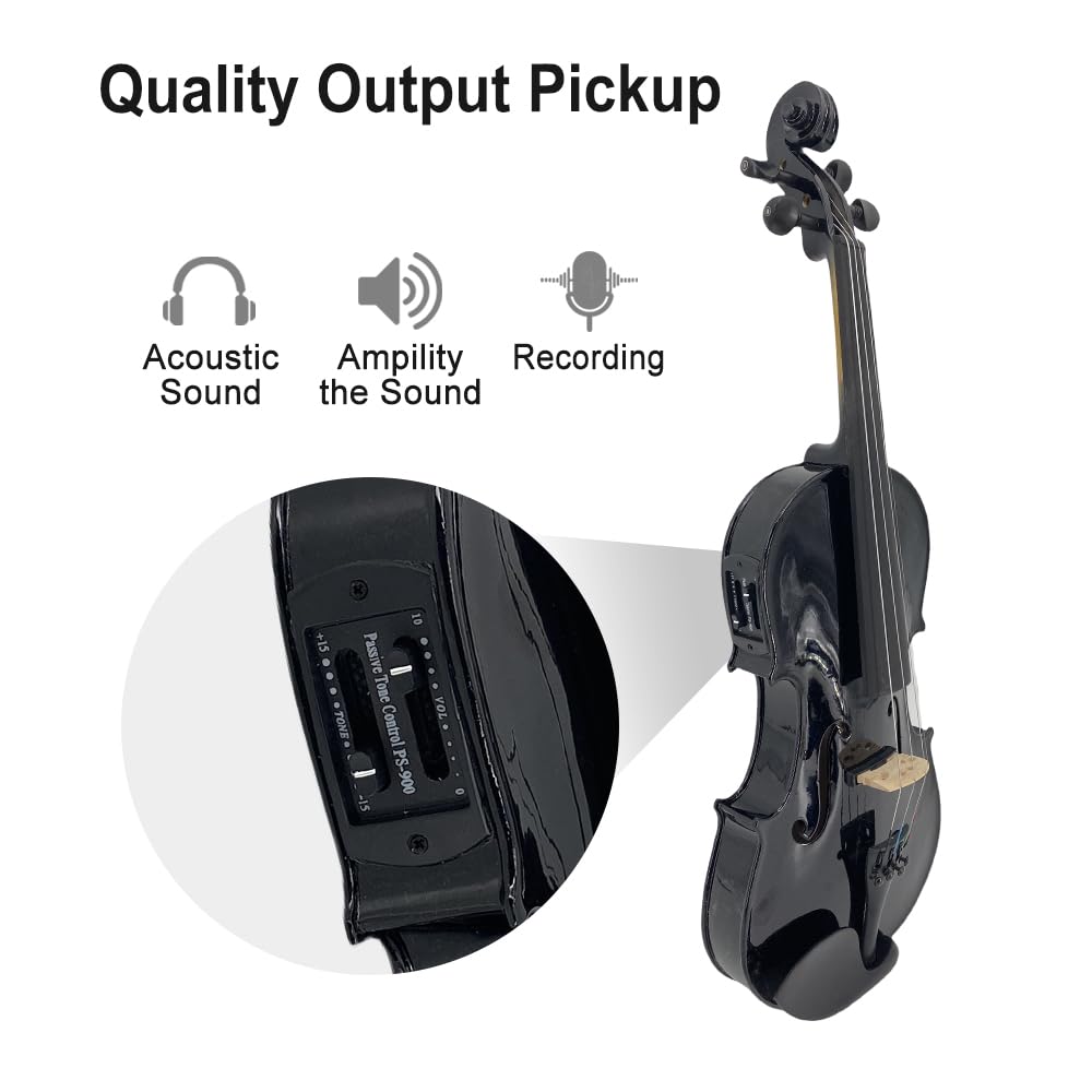 Vetimobato 16 inch 4-String Acoustic Electric Viola for Students, Adults, Professional Maple Spruce Ebony Fittings Handmade Solid Wood Electric Viola with Case, Bow