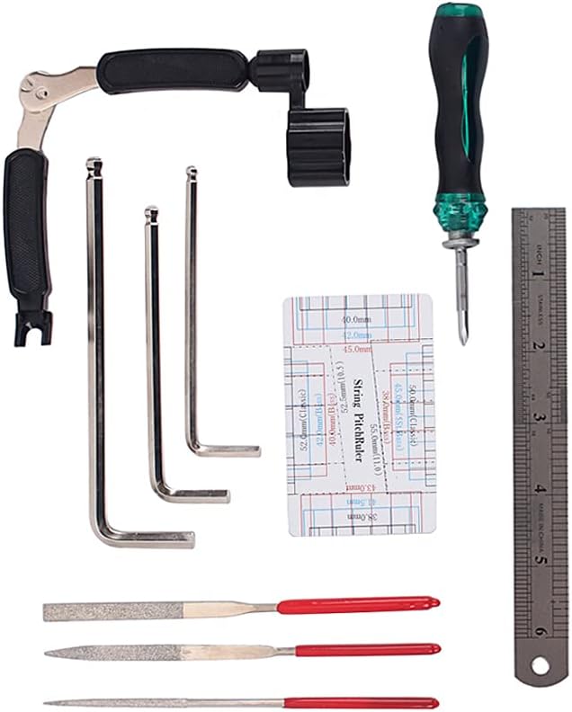 Alnicov Eletric Guitar Repair Maintenance Tool Kits，Includes String Organizer String Action Ruler Gauge Measuring Tool Hex Wrench Set File for，Guitar Ukulele Bass Mandolin Banjo