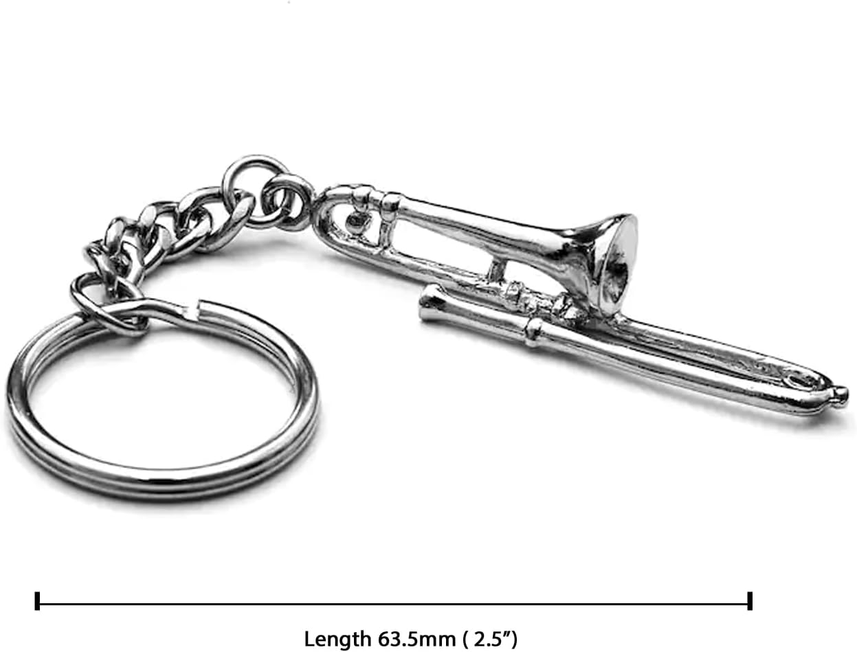 Trombone polished silver-plated keyring