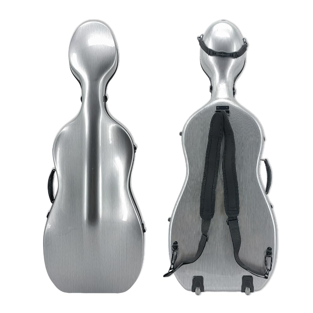 Cello Case 1/2 size With Wheels Carbon Fiber Lightweight Durable Hard Shell Travel Case,Waterproof with Carry Straps Gift for Birthday/Christmas (white)