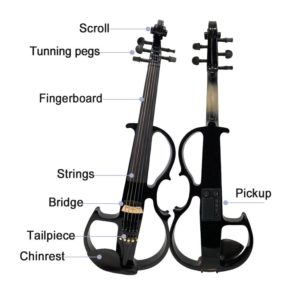 Vetimobato 16 Inch Silent Electric Viola Set- Solidwood Body with Ebony Fittings Metallic Coating Full Viola Set for Beginner Practice Professional Performance and Studio Recording (Blue, 4 String)
