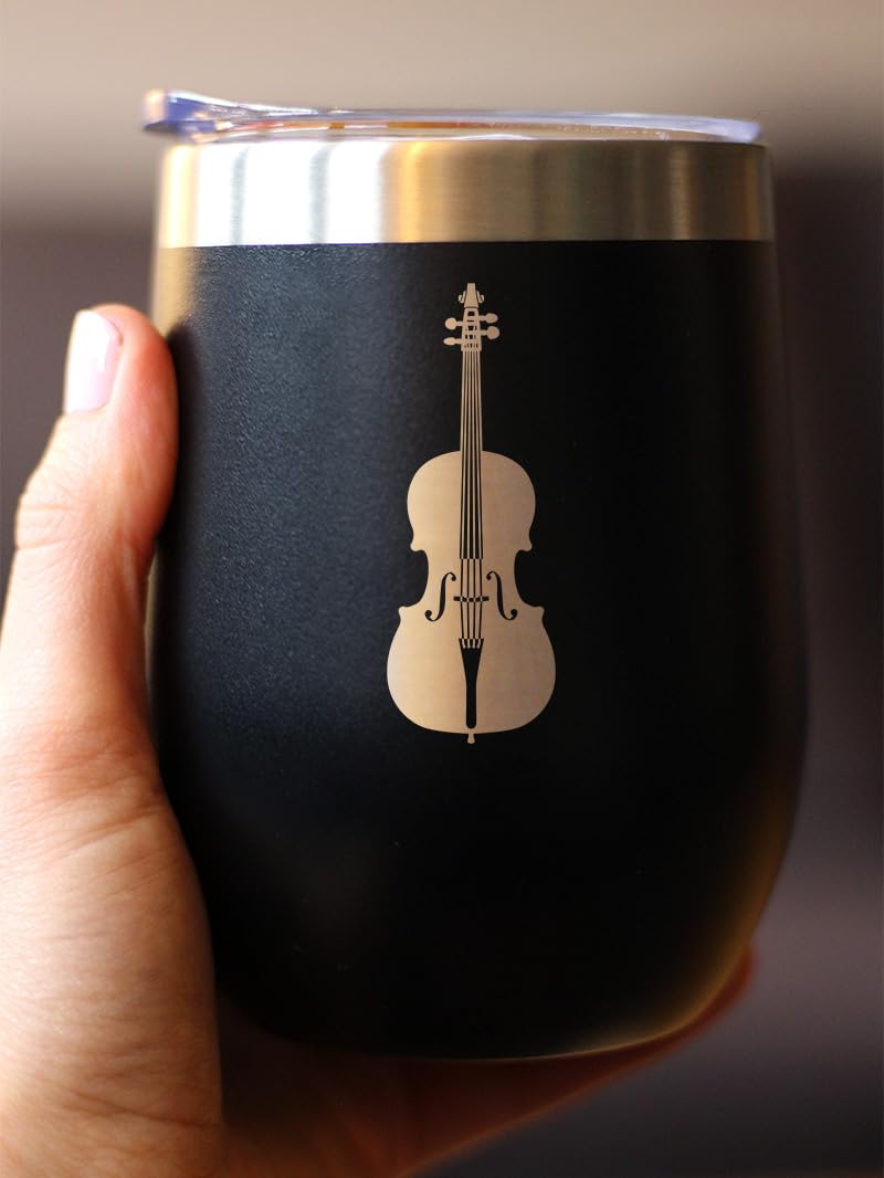 Bevvee Cello - Wine Tumbler Cup with Sliding Lid - Stainless Steel Insulated Mug - Orchestra Gifts for Cellists - Teal