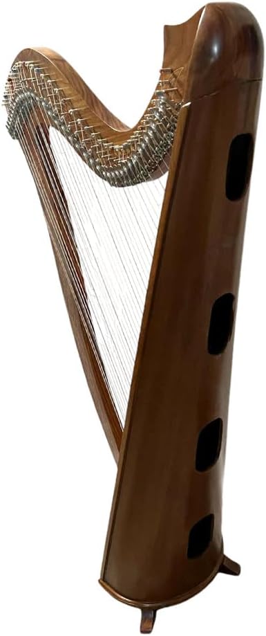 42-String Celtic Irish Style Round Harp – Traditional Wooden Lever Harp with Tuning Key & Extra Strings – Ideal for Beginners, Students & Professional Musicians