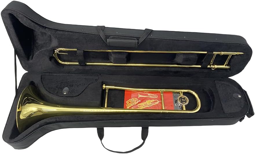 Student Bb Tenor Slide Trombone for Beginners Rich Sound Brass Instrument with Carrying Case Kit Perfect for School Band Orchestra and Jazz Ensemble