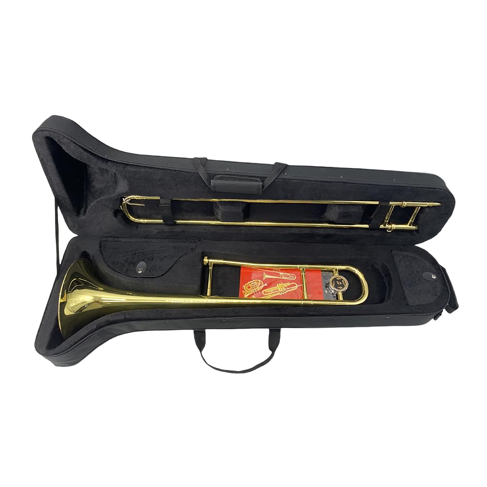 B flat Tenor Trombone, 0.5-Inch Bore, 8.07-Inch Brass Bell with Lacquer Finish, 12C Mouthpiece, Student & Beginner Slide Trombones with Case & Accessories