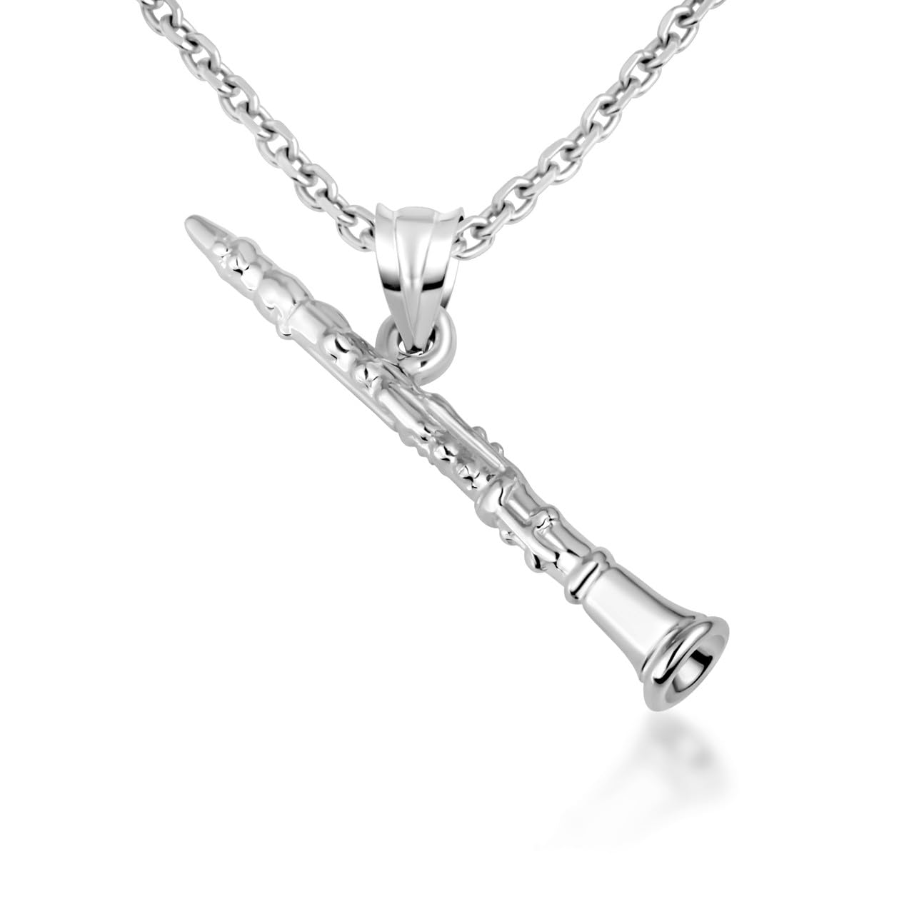 Gold Three Dimensional Clarinet Woodwind Music Charm Pendant Necklace | 10K or 14K Yellow, Rose, or White Gold | Choice of Pendant Only or Chain Length
