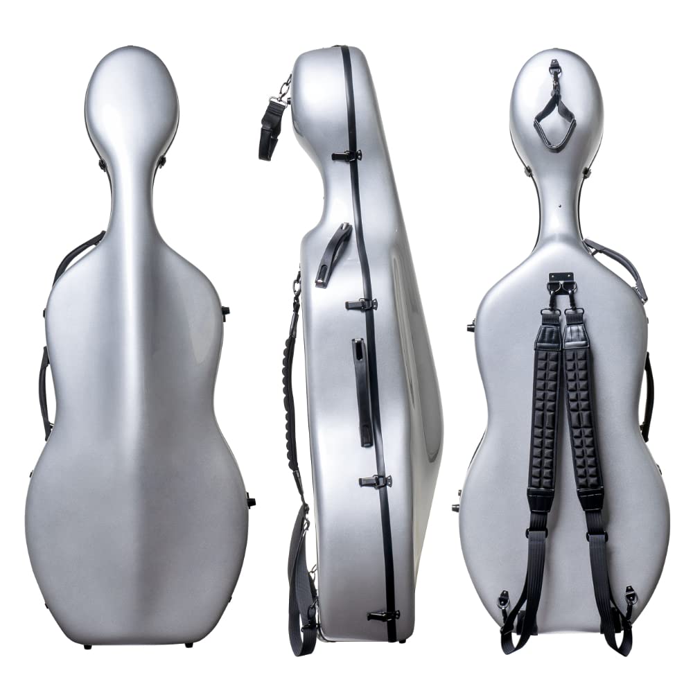 MI&VI CC-9001 Pure 100% Carbon Fiber Cello Case (Full Size) 4/4 with Wheels | Carry Straps | 8lb Lightweight | Tough Shell (3K Blue)