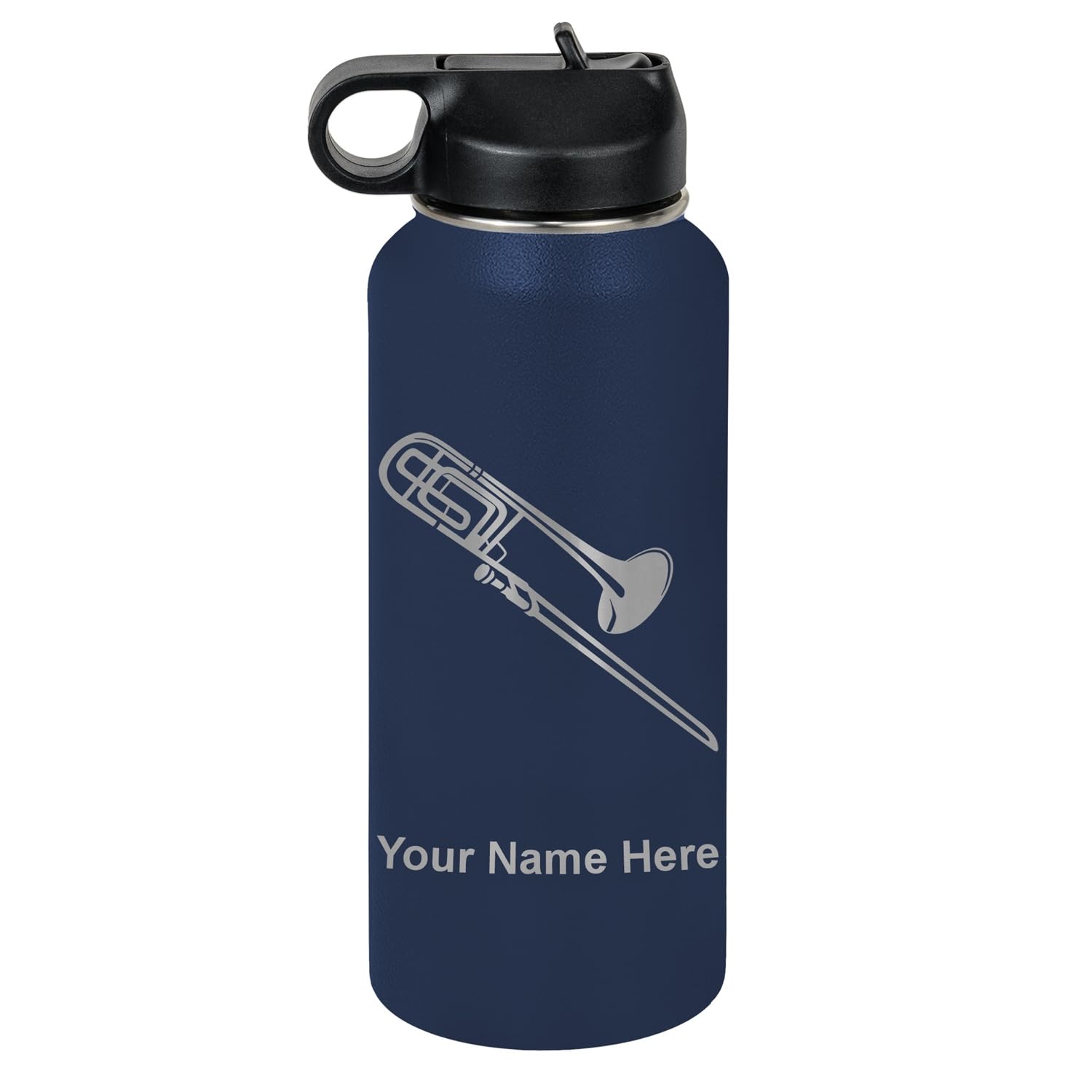 LaserGram Personalized Water Bottle, Trombone, Stainless Steel Double Wall Vacuum Insulated with Flip Top Straw, Custom Engraved Gift (32oz / 950ml Lavender)