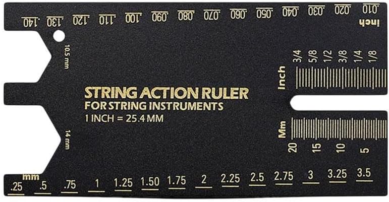Stainless Steel Guitar String Action Gauge Ruler for Electric Acoustic Bass, Precision Metal Measuring Tool for Luthier Setup and Repair, Black